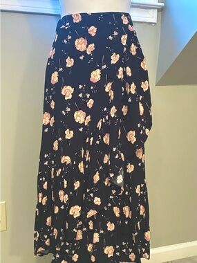 Abound Black Maxi Skirt with Pink Floral Print